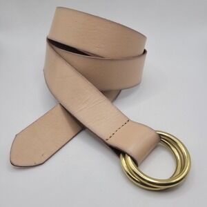 LOFT Belt XS Nude Blush Pink Tan Leather Double O-Ring Brass Buckle Minimalist